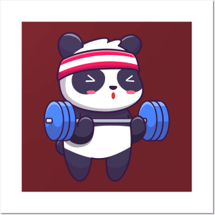 Cute panda lifting barbell Posters and Art